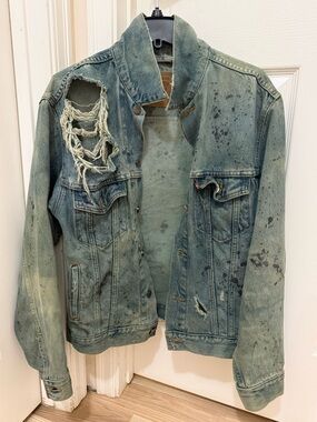 Levi's Distressed Green Denim Military-Style Field Jacket